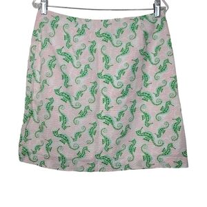 Vineyard Vines Pink Green Seersucker Seahorse Print Skirt 6